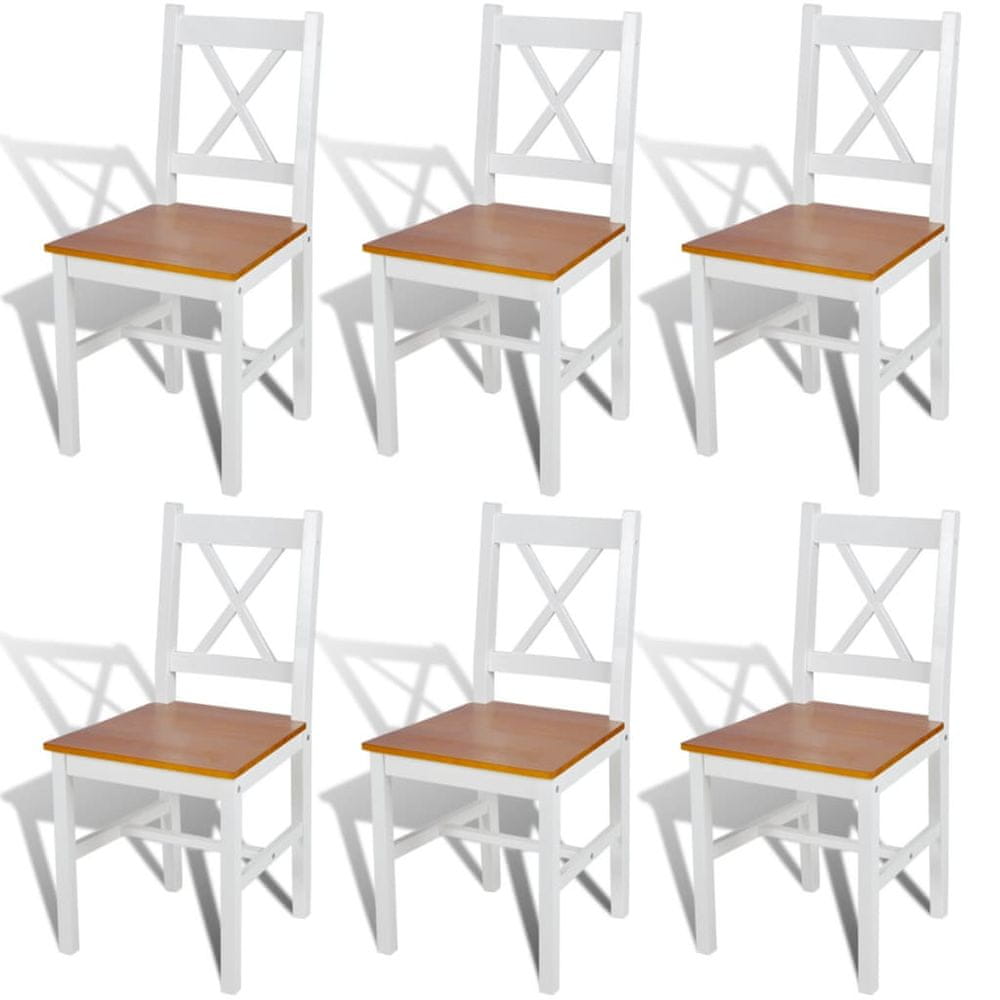 Petromila vidaXL Jedálenské stoličky 6 ks, biele, borovicové drevo